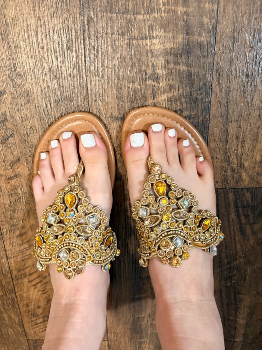 Embellished Gold Jeweled Women's Thong Sandals